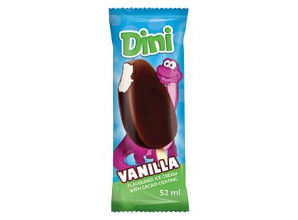 Vanilės skonio valgomieji ledai DINI su kakaviniu glaistu, 34 g
