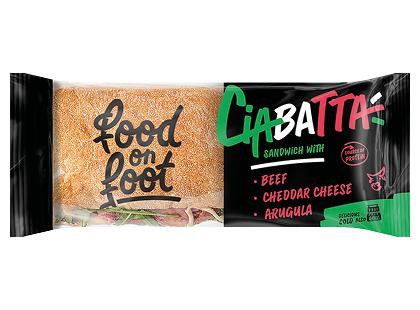 Sumuštinis CIABATTA su jautiena, čederiu ir gražgarst. FOOD ON FOOT*, 195 g