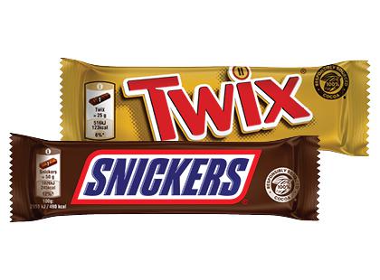 Šokoladinis batonėlis SNICKERS; TWIX*, 2 rūšių, 50 g