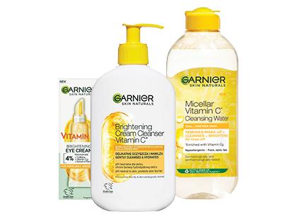 Valomoji veido emuls.; paakių kremas; micel. vand. GARNIER VITAMIN C*, 3 rūšių, 15–400 ml