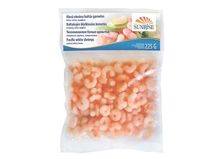 Prekė: Šaldytos baltakojės blyškiosios krevetės SUNRISE, 225 g