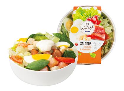 Salotos su lašiša ir pomidorais, fasuotos, 250 g