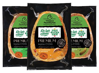 VILNIAUS PAUKŠTYNO keptas vištienos kumpelis ČYŽAS PREMIUM*, 3 rūšių, a. r., 400 g