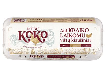 Ant kraiko laikomų vištų kiaušiniai MŪSŲ KOKO*, A klasė, 1 dėž. (10 vnt.)