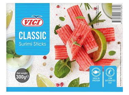 Prekė: Atšaldytos krabų skonio lazdelės VIČI CLASSIC iš surimio*, 300 g