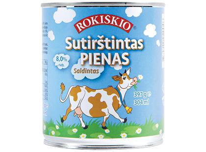 Saldintas sutirštintas ROKIŠKIO pienas*, 8 % rieb., 397 g