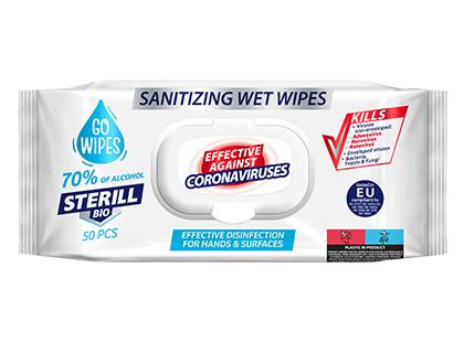 Drėgnosios antibakterinės servetėlės GO WIPES*, 1 pak. (50 vnt.)