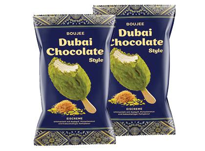 Valgomieji ledai ant pagaliuko BOUJEE DUBAI CHOCOLATE*, 2 vnt. × 55 g