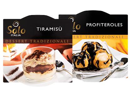 Šaldytas desertas SOLO ITALIA TIRAMISU; PROFITEROLES*, 2 rūšių, 80–90 g