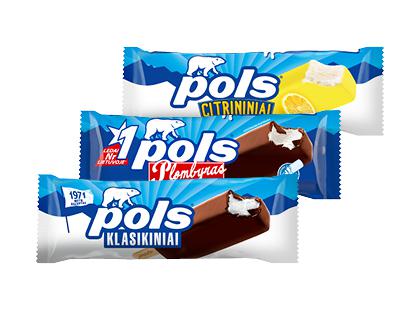 Valgomieji ledai; plombyras ant pagaliuko POLS*, 3 rūšių, 75 g