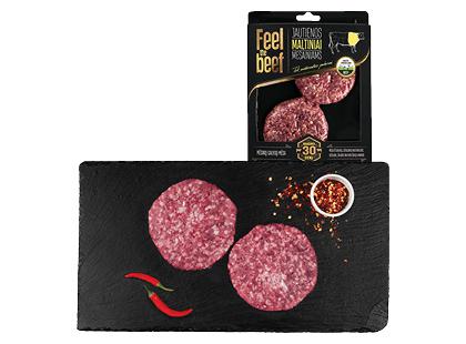 Sausai brandinti jautienos maltiniai mėsainiams FEEL THE BEEF*, 1 dėž. (2 vnt. × 125 g)
