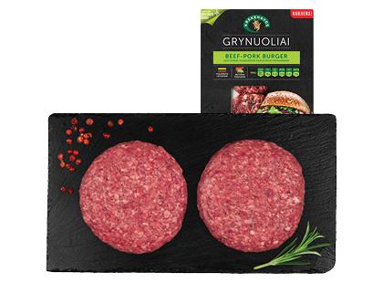 KREKENAVOS kiaulienos ir jautienos burgerių paplotėliai GRYNUOLIAI*, 1 pak. (2 vnt. × 110 g)