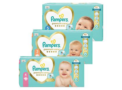 Sauskelnės PAMPERS PREMIUM CARE*, 3 rūšių, 4; 3; 5 dydžiai, 1 pak. (52; 60; 44 vnt.)