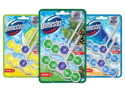Tualeto gaiviklis ir valiklis DOMESTOS POWER 5*, 3 rūšių, 1 pak. (2 vnt.)