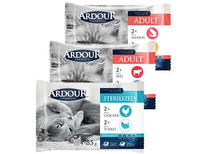 Konservuotas kačių ėdalas ARDOUR*, 3 rūšių, 1 pak. (4 vnt. × 85 g)