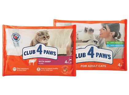 Konservuotas kačių ėdalas CLUB 4 PAWS*, 2 rūšių, 1 pak. (4 vnt. × 85 g)