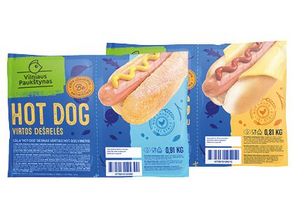 Virtos vištienos dešrainių dešrelės HOT DOG, 2 rūšių, I r., 800–910 g