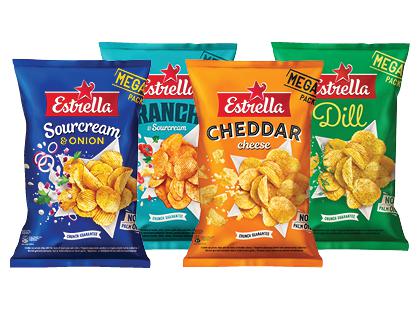 Bulvių traškučiai ESTRELLA*, 6 rūšių, 2 pak. × 250 g