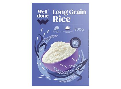 Prekė: Ilgagrūdžiai ryžiai WELL DONE, 1 dėž. (8 pak. × 100 g)