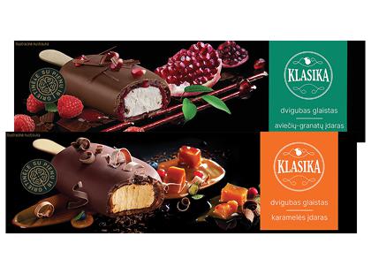 Grietininiai ledai ant pagaliuko KLASIKA su dvigubu glaistu*, 2 rūšių, 70 g