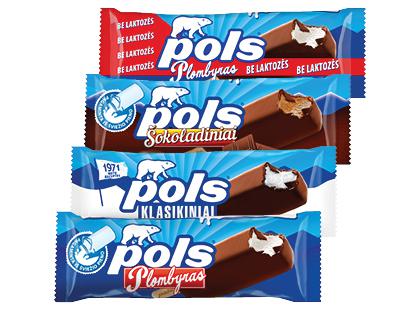 Valgomieji ledai ant pagaliuko POLS*, 4 rūšių, 75 g