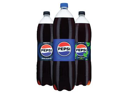 Gazuotas gėrimas PEPSI; PEPSI MAX; PEPSI LIME*, 3 rūšių, 2 vnt. × 1,5 l