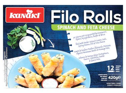 Šaldyti filo tešlos suktinukai su feta ir špinatais KANAKI*, 420 g