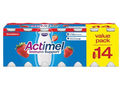 Fermentuotas braškių skonio jogurto gėrimas ACTIMEL*, 1 pak. (14 but. × 100 g)