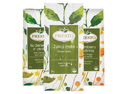 Biri PRESTO žalioji matė; arbata*, 3 rūšių, 80–90 g