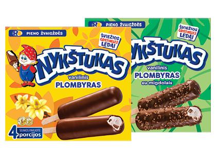 Valgomieji ledai ant pagaliuko dėžutėje NYKŠTUKAS*, 2 rūšių, 1 pak. (4 vnt. × 58 g)