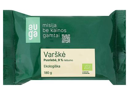 Ekologiška pusriebė varškė AUGA*, 9 % rieb., 180 g