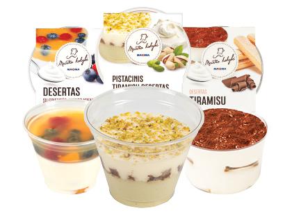 Tiramisu; desertas su šviež. uogomis, grietinės ir kefyro kremu*, 3 rūšių, fasuotas, 110–180 g