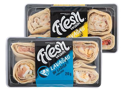 Lavašas su salotomis ir rūkyta lašiša; vištiena FRESH WALK*, 2 rūšių, 210 g