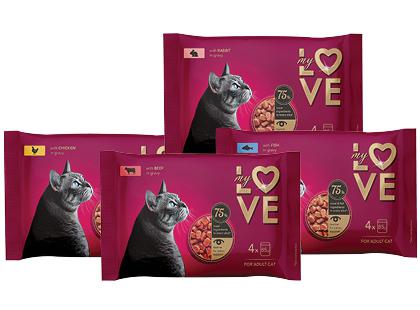 Kačių ėdalas MY LOVE*, 4 rūšių, 4 pak. × 85 g