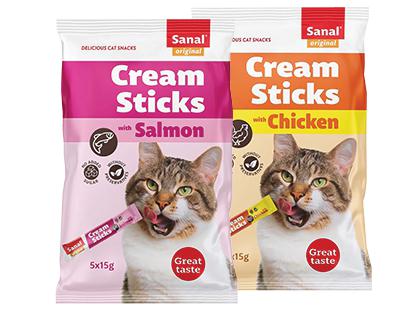 Kačių skanėstai SANAL CREAM STICKS*, 2 rūšių, 75 g