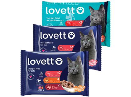 Konservuotas kačių ėdalas LOVETT*, 3 rūšių, 1 pak. (4 vnt. × 100 g)