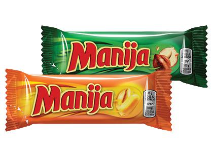 Šokoladinis batonėlis MANIJA su žemės; lazdynų riešutais*, 2 rūšių, 2 pak. × 49 g