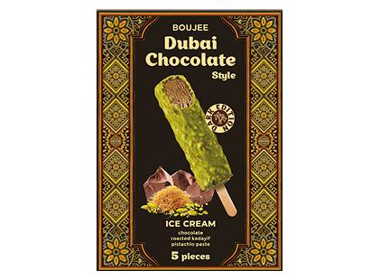 Prekė: Dubajaus šokoladiniai valgomieji ledai ant pagaliuko BOUJEE*, 1 dėž. (5 vnt. × 45 g)