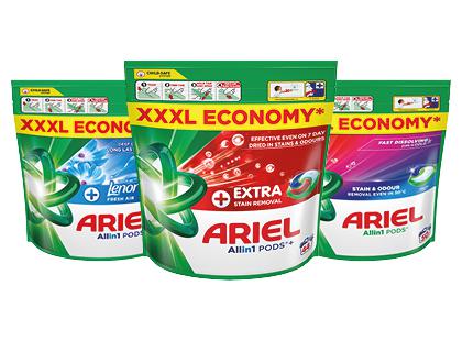 Skalbiamosios kapsulės ARIEL*, 3 rūšių, 1 pak. (44; 50 vnt.)