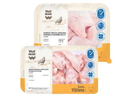 Švieži viščiukų sparnelių peteliai; vidurinės dalys WELL DONE, 2 rūšių, 500 g