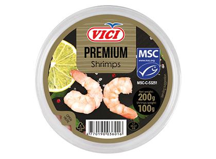 Lukštentos krevetės sūryme VIČI PREMIUM*, 200 g