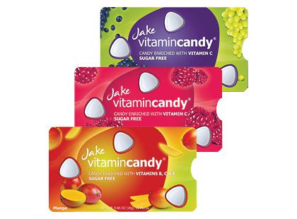 Prekė: Becukrės pastilės JAKE VITAMINCANDY*, 3 rūšių, 18 g