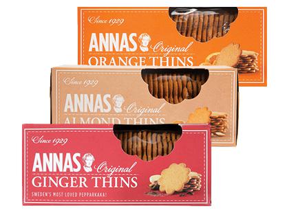 Imbieriniai; migdoliniai; apelsininiai sausainiai ANNA’S*, 3 rūšių, 150 g