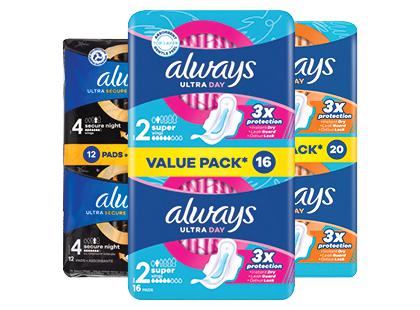 Higieniniai paketai ALWAYS*, 3 rūšių, 1 pak. (16; 12; 20 vnt.)