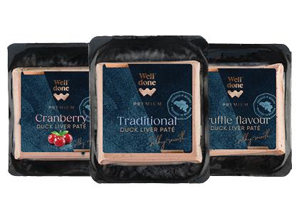 Ančių kepenėlių paštetas WELL DONE PREMIUM*, 3 rūšių, nerūš., 80 g