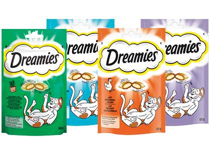 Kačių skanėstai DREAMIES*, 4 rūšių, 2 pak. × 60 g