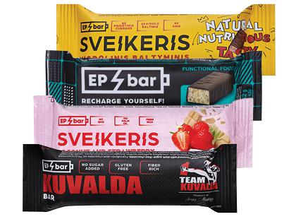 Batonėlis SVEIKERIS; KUVALDA; EPBAR*, 4 rūšių, 50–52 g