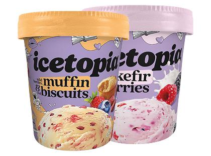 Prekė: Grietininiai valgomieji ledai indelyje ICETOPIA*, 2 rūšių, 310 g