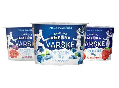 Varškė GRAIKIŠKA AMFORA PROTEIN*, 3 rūšių, 0,8 % rieb., 200 g