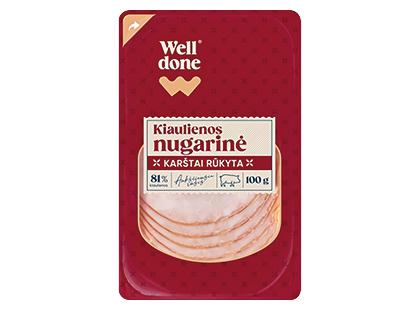 Pjaustyta karštai rūkyta kiaulienos nugarinė WELL DONE*, a. r., 100 g